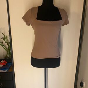 Square Neck Short Sleeve Top in Beige